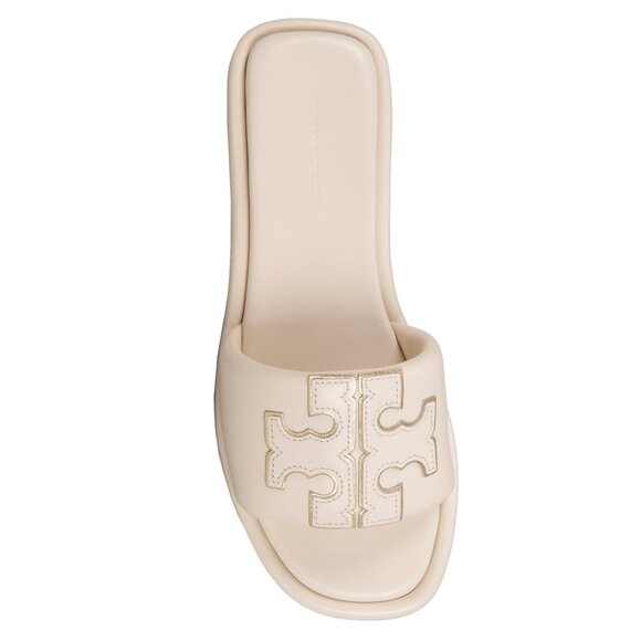 Tory Burch Women's Double T Leather Sport Slide Light Cream Gold Box Dust bag - Picture 3 of 11